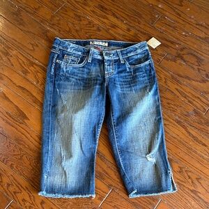 BKE Distressed Mid-Blue Cropped Ankle Jeans